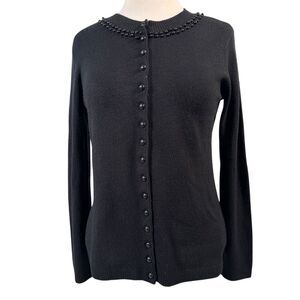 Notations Women's Size M Black Beaded Button-Up Cardigan Sweater Retro Style
